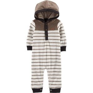 Baby Boy Carter’s Striped Hooded Fleece Jumpsuit brown black and cream